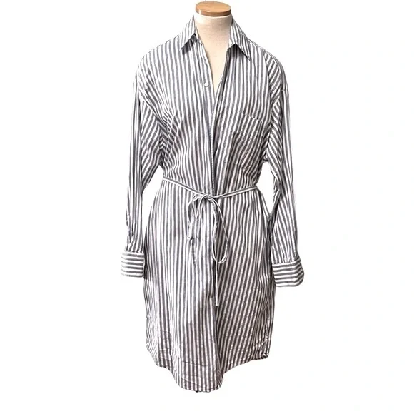 Vince Striped Belted Midi Shirt Dress, Blue/White, XL - Picture 1 of 13